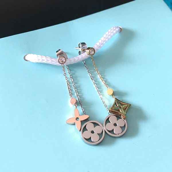 

new arrival 316l titanium steel women drop earring pendant with double shape flower brand jewelery ps6707a, Silver