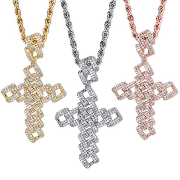 Anhänger Halsketten Iced Out Zirkonia Raute Großes Kreuz Anhänger Halskette Für Männer Geschenke Bling Hip Hop Schmuck