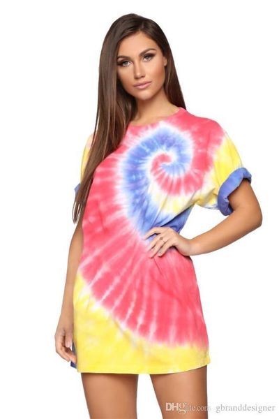 

multi color tie dye digital printing new fashion loose round neck five point sleeve casual dresses summer ladies dresses, Black;gray