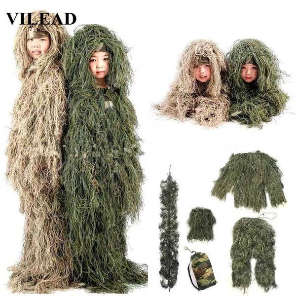 

vilead 2 color kids ghillie suit pubg hunting clothes camouflage set camo poncho cosplay tactical uniform sniper jungle