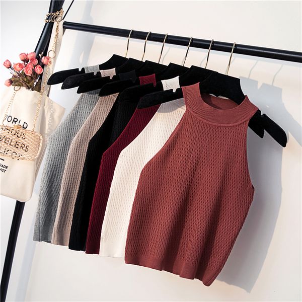 

camisole womens fashion tank womens halter tank crop female bodycon knitted camisole sleeveless short tee shirts women, White