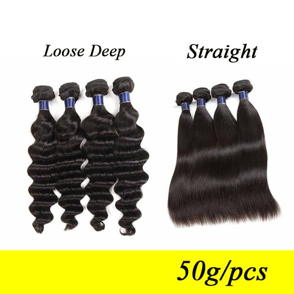

8a loose deep hair bundles peruvian malaysian indian cambodian brazilian straight human hair weaves double weft hair extensions 50g/pcs, Black