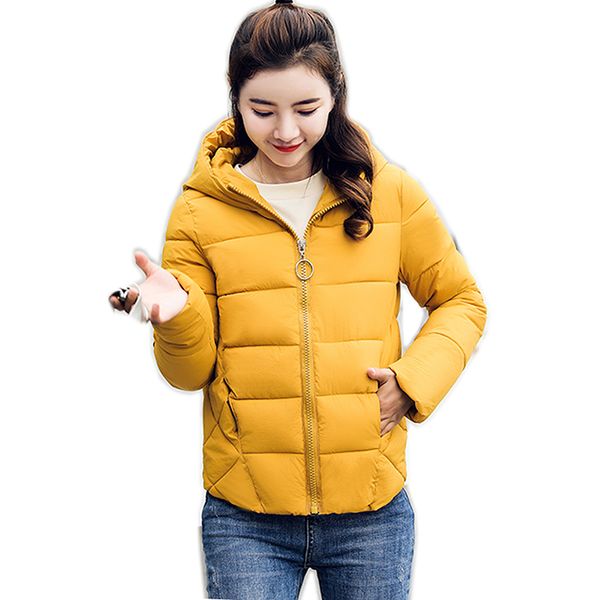 

2019 new fashion winter jacket women cotton padded outwear hooded female short coat solid parka chaqueta mujer invierno, Tan;black