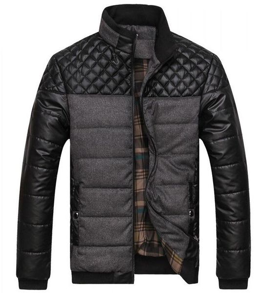 

quality pu patchwork coat thick men's jackets and coats mens jackets cotton outerwear, Black;brown