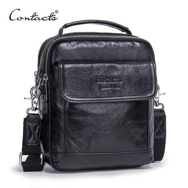 

contact's genuine cow leather messenger bags flap casual men solid handbags famous brand small male shoulder crossbody bags cj191210