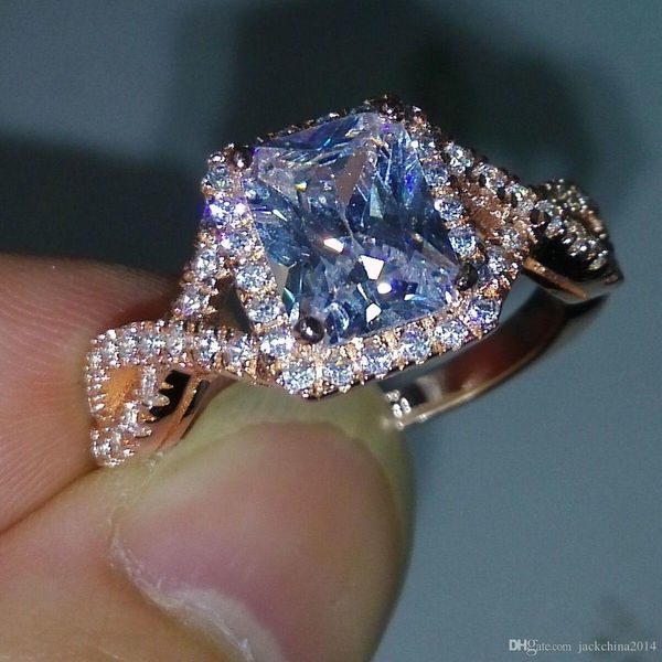 

wholesale luxury jewelry 925 sterling silver &rose gold plated princess white z cz diamond wedding engagment women band ring size 5-11