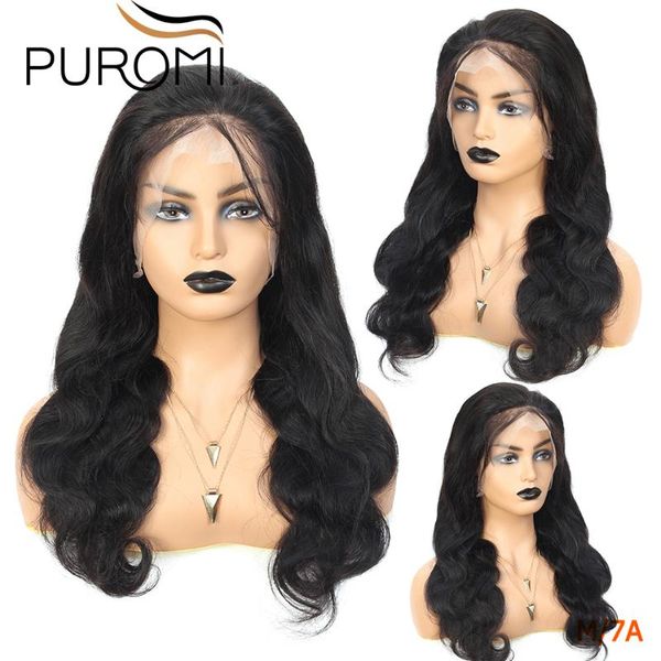 

puromi body wave 360 lace frontal wigs remy human hair lace frontal human hair wigs 130% wig with baby, Black;brown