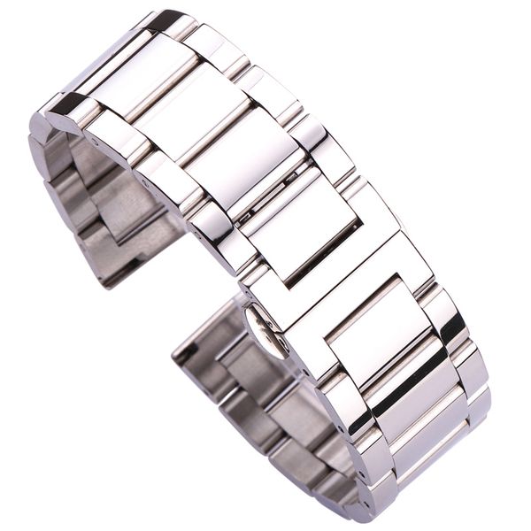 

18 20 21 22 23 24mm metal watch band strap men stainless steel watchband link bracelet double fold deployment clasp, Black;brown