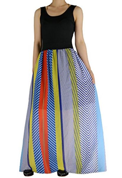 

ysj women's striped chiffon summer bohemia long maxi dress sundress, Black;gray