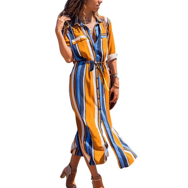 

turn down collar office ladies stripe shirt dress long chiffon beach dress casual long sleeve elegant party vestidos, Black;gray
