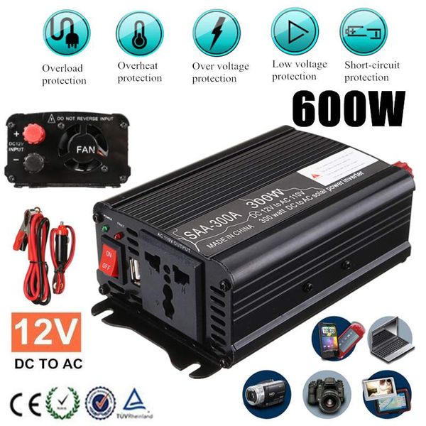 

300w solar power inverter 12v dc to 110v ac lcd digital max 600 wamodified sine wave car charge converter transformer