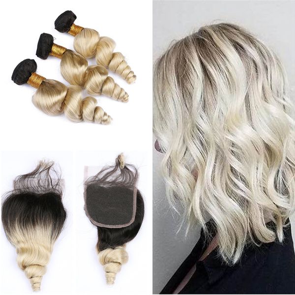 2019 Dark Roots 1b 613 Hair Weaves With Lace Closure Ombre