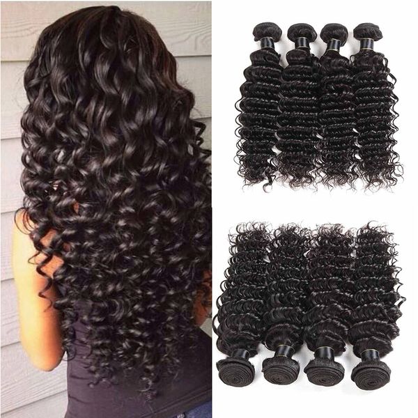 

virgin brazilian hair deep wave 4 bundles hair extensions 100% unprocessed malaysian human hair weaves dyeable weave deep wave, Black