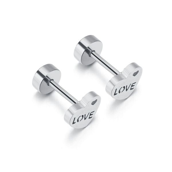 

new heart-shaped simple double-sided shape stainless steel earrings mini letter carved earrings neutral personality accessories, Golden;silver