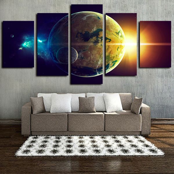 

5 panels planet oceans two light star artworks canvas wall art for home decor abstract poster canvas print oil painting