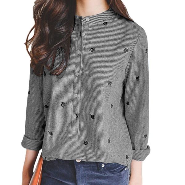 

new women's clothing retro long sleeve womens cotton casual loose floral embroidery shirt blouse, White