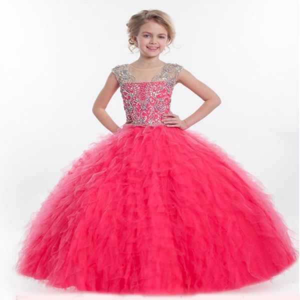 

горячие продажи бальное платье little girls pageant платья иллюзия шеи тюль хрустальные бусины bling тюль многоуровневые детские цветочницы, White;red