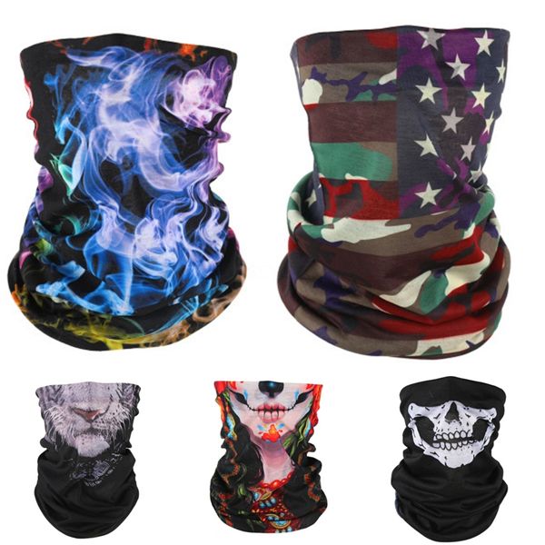 

magic face skull scarf seamless tubular tube ring skull scarf outdoor multifunctional bandana windproof uv protection bandana headband#503, Blue;black