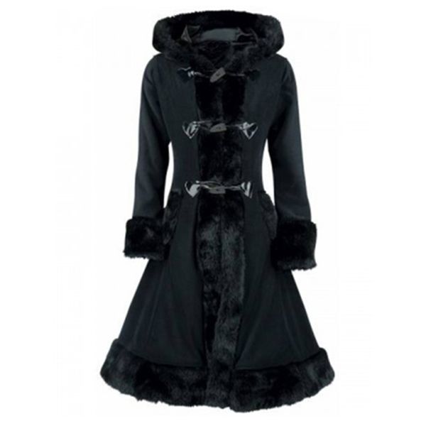 

sisjuly women's casual coat 2017 new autumn winter solid full sleeve single breasted thick long coat slim hooded casual, Black