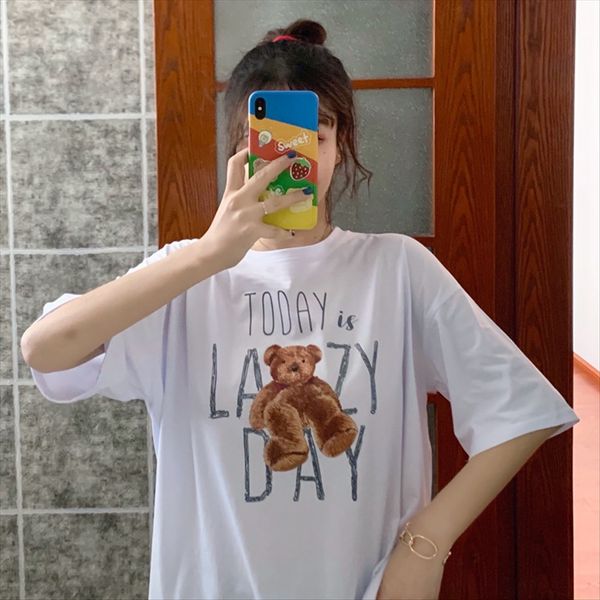 

хлопок свободно большого размера базовой рубашки женщин печатных бланках средних и длинных короткий рукав футболки женщин, White