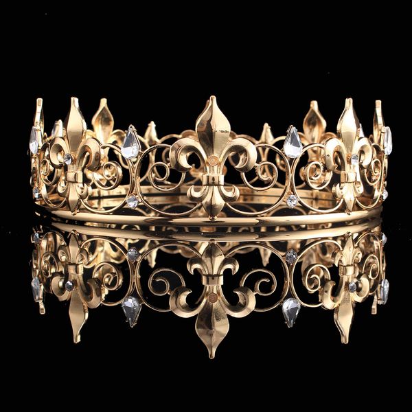

wholesale full circle gold prom accessories king men's crown round imperial medieval gold rhinestone tiara, Golden;white