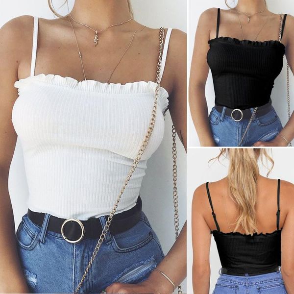 

fashion womens ruffles tank vest off shoulder halter blouse t-shirt camis #0, White
