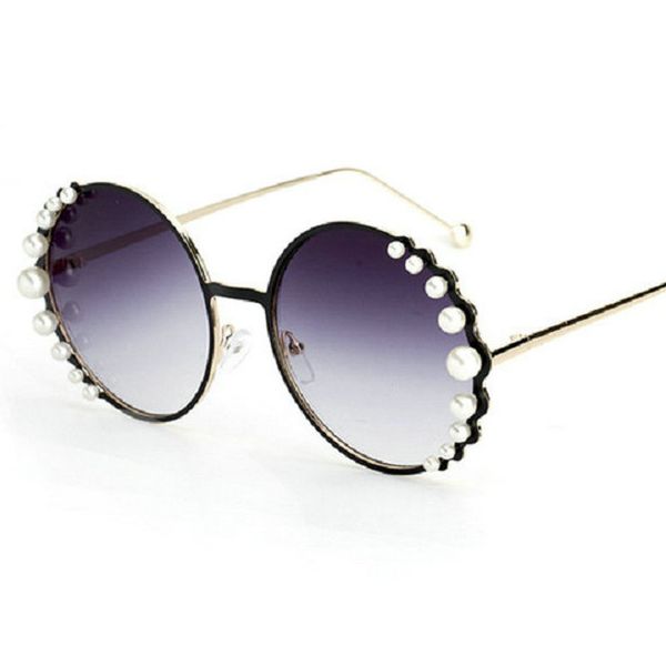 

luxury round pearl sunglasses women 2018 trends driving vintage brand design sun glasses gold frame fashion gradient lens fml, White;black