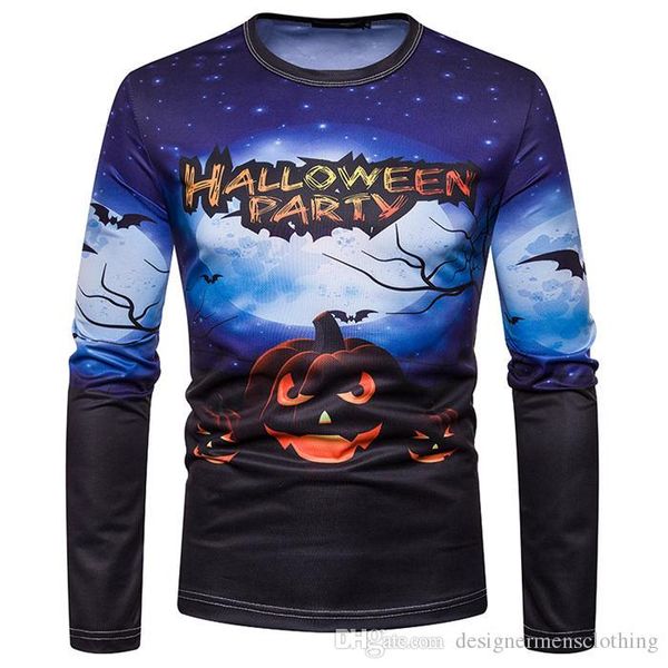 

halloween party digital printed designer long sleeve tshirts pumpkin print crew neck mens mens tees, White;black