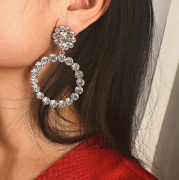 

trendy crystal round pendant drop earrings for women fashion pearl charm statement jewelry wedding earrings female 2019 gb897, Golden