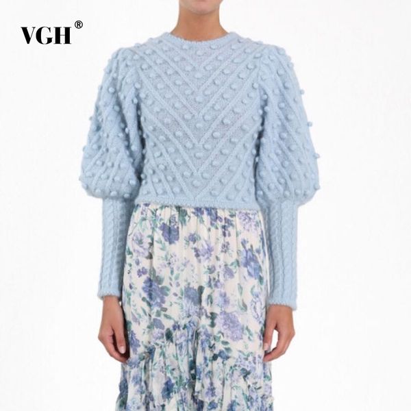 

vgh vintage thick jumper sweater female o neck lantern sleeve short length pullovers for women 2019 fashion new clothes autumn, White;black
