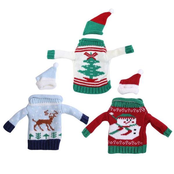 

knitting christmas wine bottle cover set bottle sweater with hat xmas decor