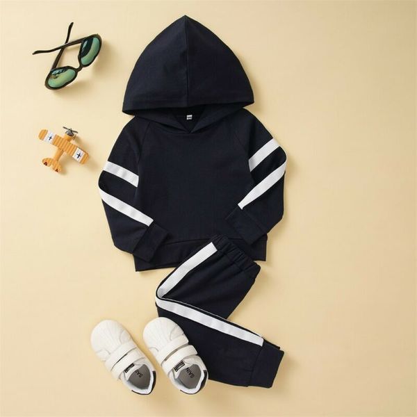 

0-24м малышей грудного младенца девушки мальчика одежда устанавливает 2pcs полосатый печати с капюшоном топ брюки спортивные костюмы экипиро, White