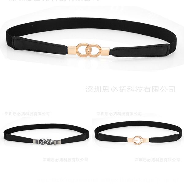 

elastic skirt women's waist seal all-match skirt decorative belt moisture elastic belt thin waist seal buckle, Black;brown