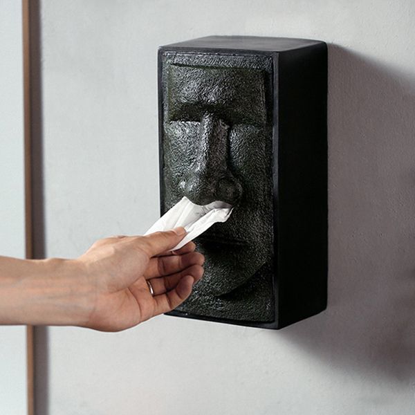 

mgt] easter island tissue storage box creative head facial tissue box holder dispenser face retro home finishing box