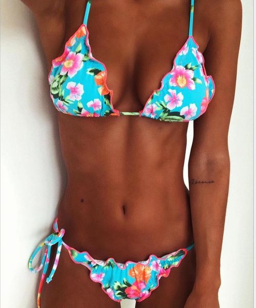 

new bikini flower printed swimwear lady lotus edge swimwear europe and america