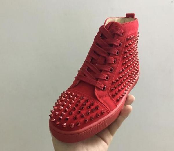 

hi maroon spikes casual red bottom luxury shoes 2017 new mens and women party designer sneakers lovers genuine leather size eu47 d09, Black