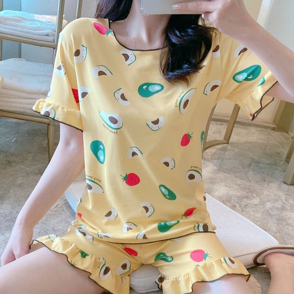 

сладкая и мягкая школьница пижамы летние дамы удобные пижамы с коротким рукавом большой размер -2xl милый мультфильм пижамы, Black;red