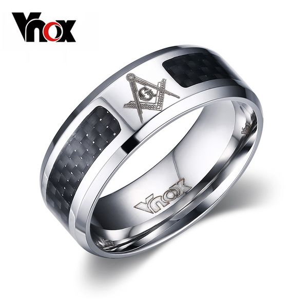 

vnox masonic men ring stainless steel & carbon fiber 8mm punk male jewelry us size 4 5 6 7 8 9 10 11 12, Golden;silver