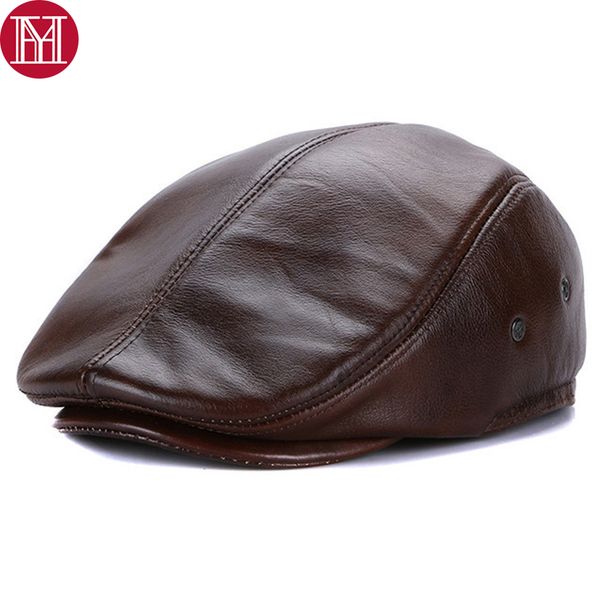 

new winter men real leather berets hats casual warm earlap real 100% natural cowhide leather caps male newsboy cap, Blue;gray