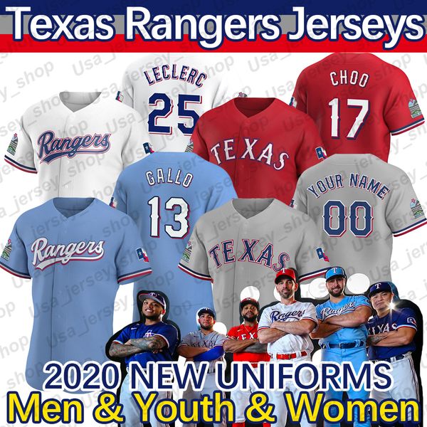 

texas 2020 season rangers jersey 13 joey gallo shin-soo choo danny santana elvis andrus rougned odor nomar mazara delino deshields, Blue;black