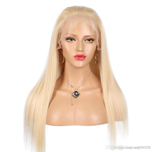 

24inch peruvian straight 613 lace front wig with baby hair blonde wig human hair wigs natural hairline nonremy, Black