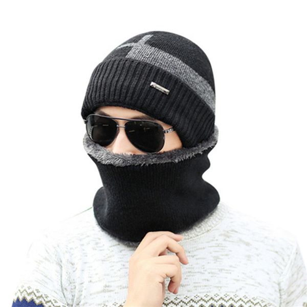 

selling ski cap scarf set warm cotton winter hat neck scarf for women men knitted hat bonnet warm cap skullies beanies, Blue;gray