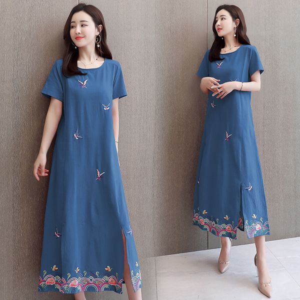 

2019 chinese dress cheongsam qipao lady floral print chinese style cheongsam dresses women cotton and linen qipao dress, Red