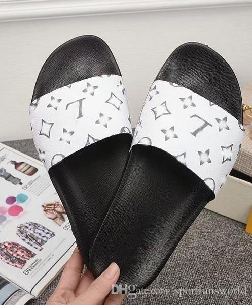 

2019 designer slip on rubber leather box size 35-46 men women slippers slipper slipper, Black