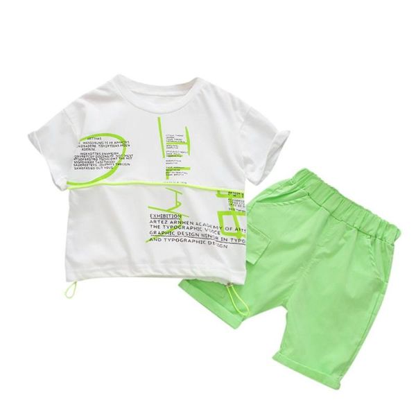 

summer children's clothing 2pcs/set infant boys letter t-shirt shorts outfit suits, White