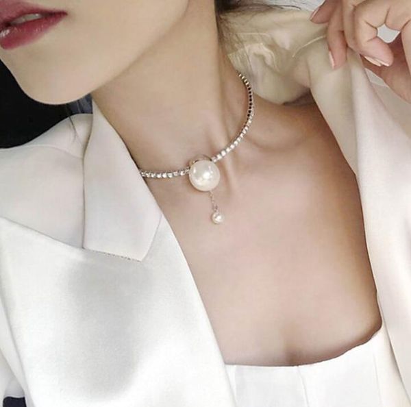 

new choker necklace women big simulated pearl jewelry collares pendants wedding birthday gift crystal jewelry choker, Golden;silver