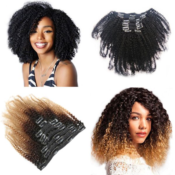 

sell afro kinky curly clip in hair extension 4b 4c 120g/pc 100% real human hair ombre 1b/4/27 factory direct, Black;brown