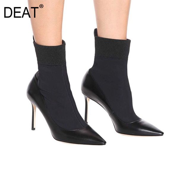

deat] 2019 sharp toe temperament stretch fabric pu leather single shoes women short boots new spring autumn fashion tide 10d609, Black