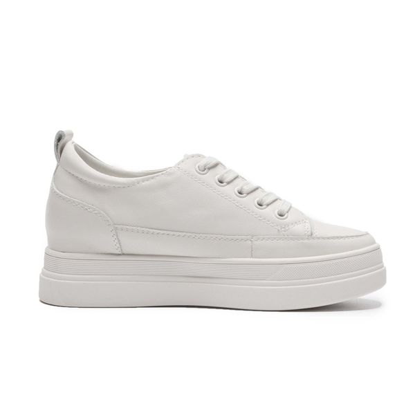 

2019 new arrival cow leather platform increase women casual solid sneaker lace up round toe white vulcanized shoes l91 y200424, Black