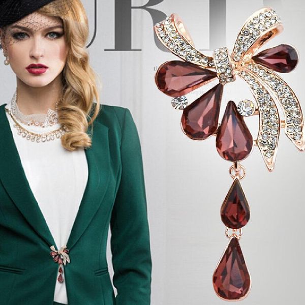 

2019 fashion ladies brooches crystal waterdrop bow-knot brooches for women wedding and party jewelry brooch pins accessories 10 pcs/lot, Gray
